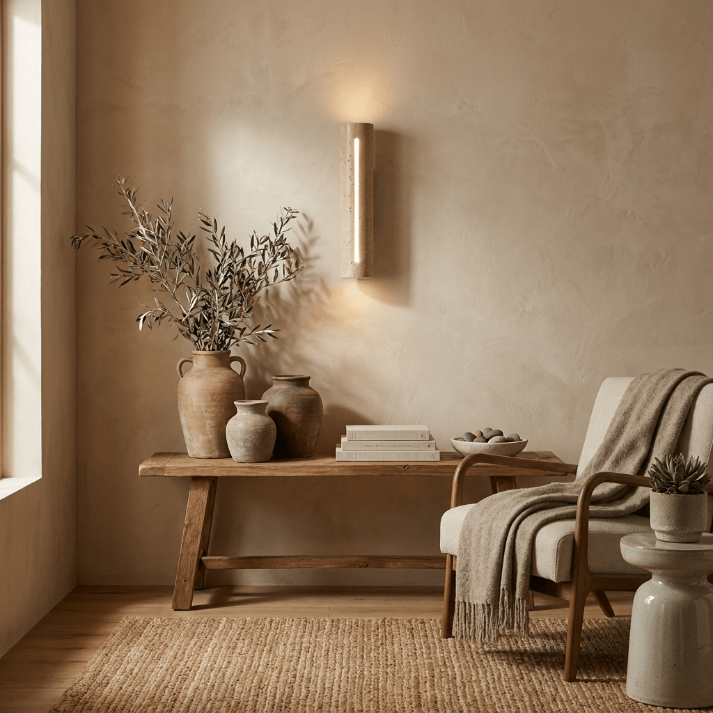 Slot Travertine Wall Sconce-Neutral Decor
