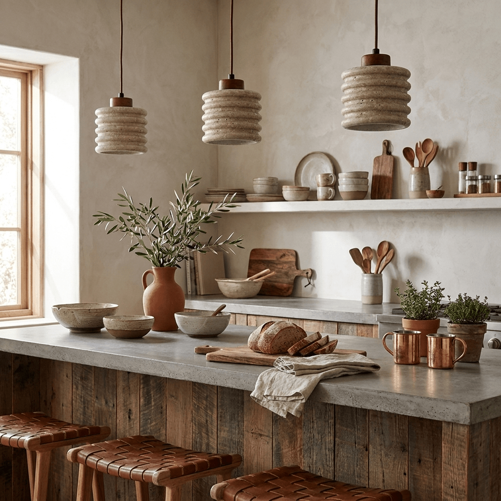 Ribbed Travertine Pendant Light-Neutral Decor
