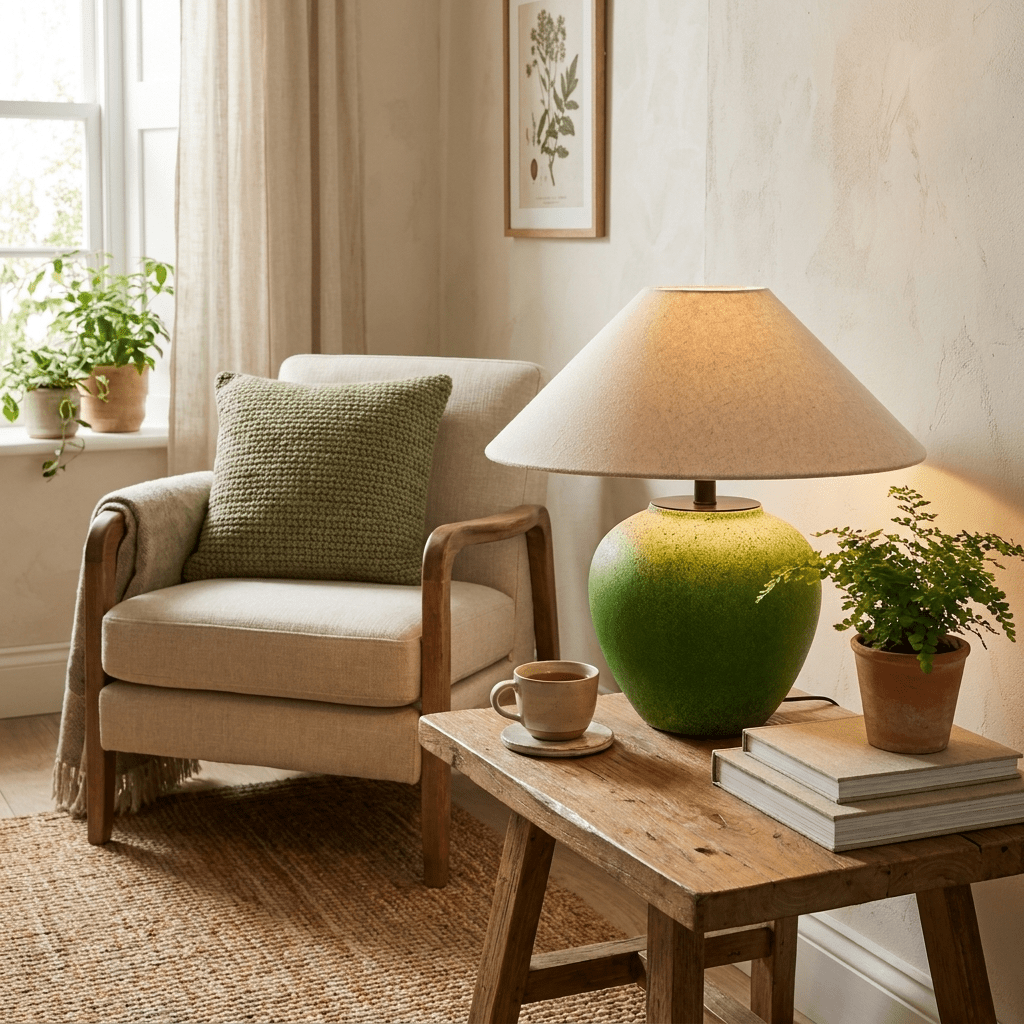 Prasina Green Ceramic Table Lamp-Neutral Decor