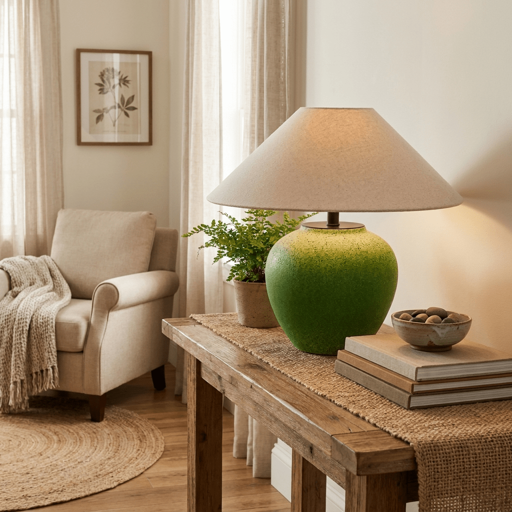 Prasina Green Ceramic Table Lamp-Neutral Decor