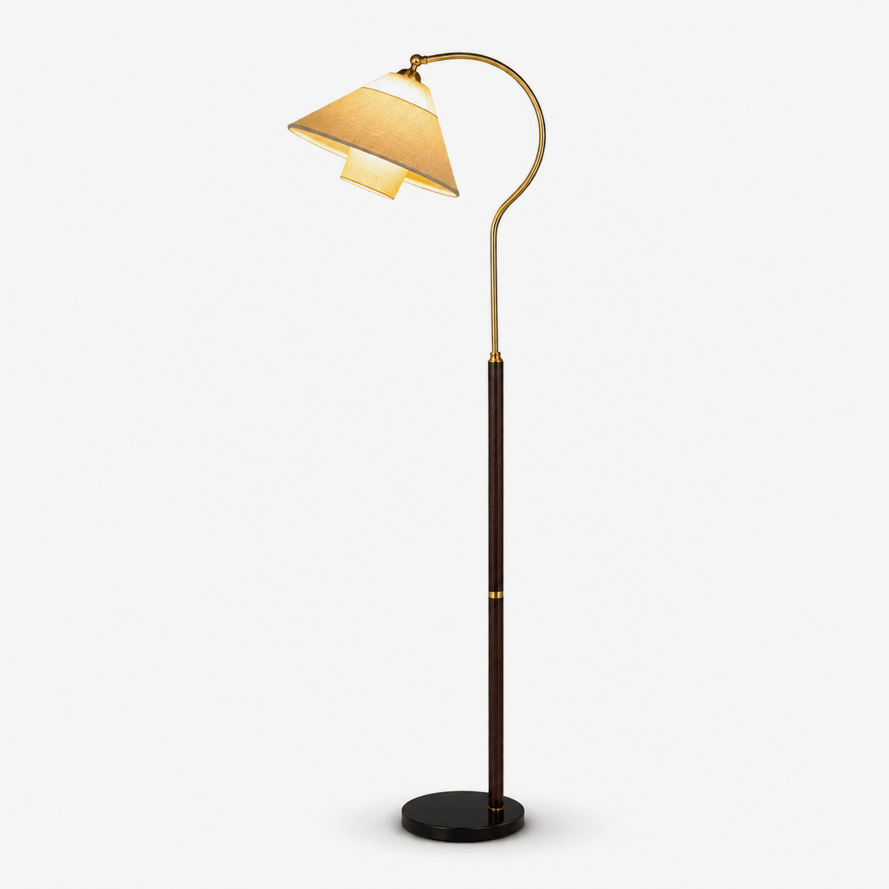 Walnut Gooseneck Floor Lamp-Neutral Decor