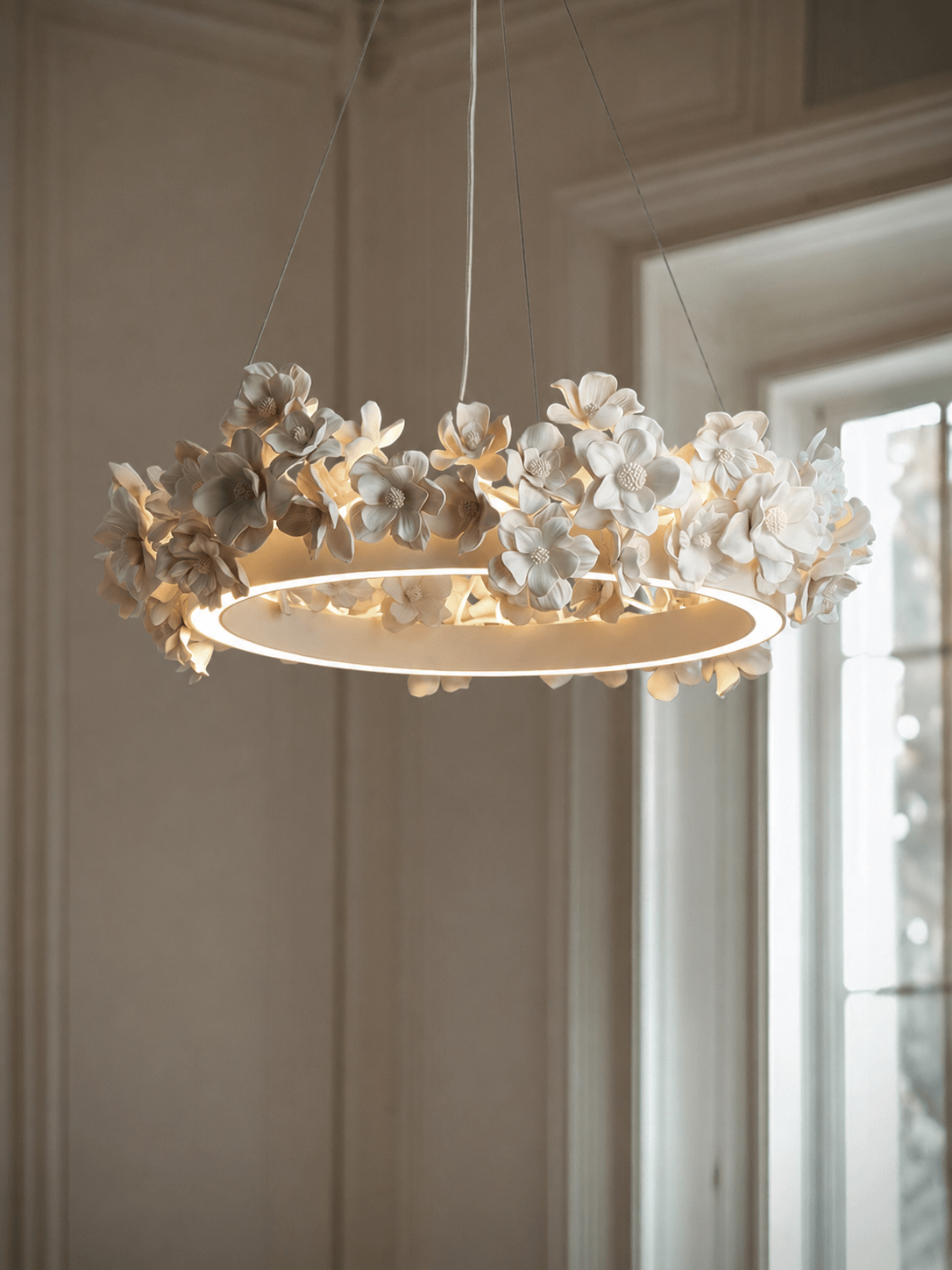 Floral Wreath Chandelier-Neutral Decor