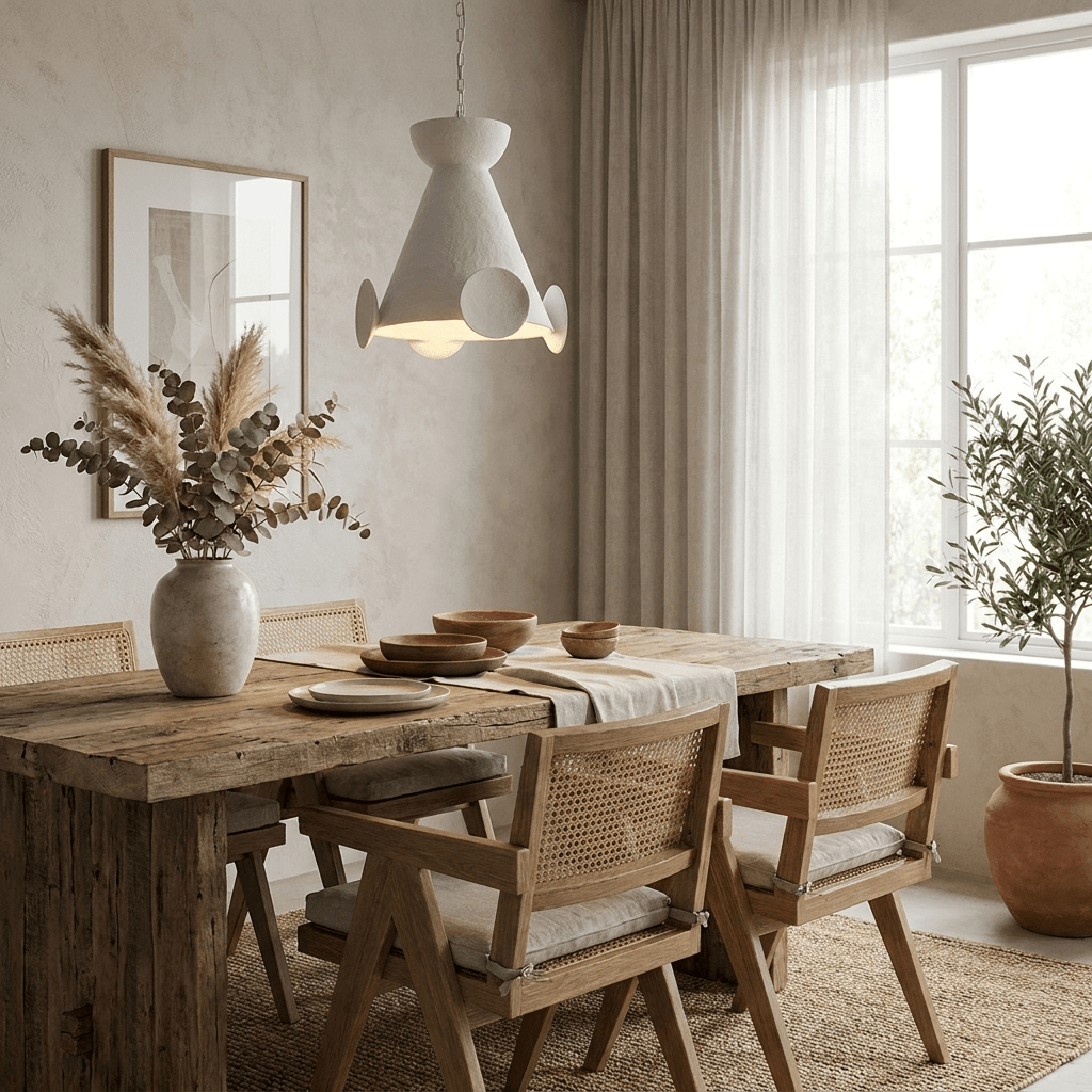 Sculptural Plaster Cone Pendant Lamp-Neutral Decor
