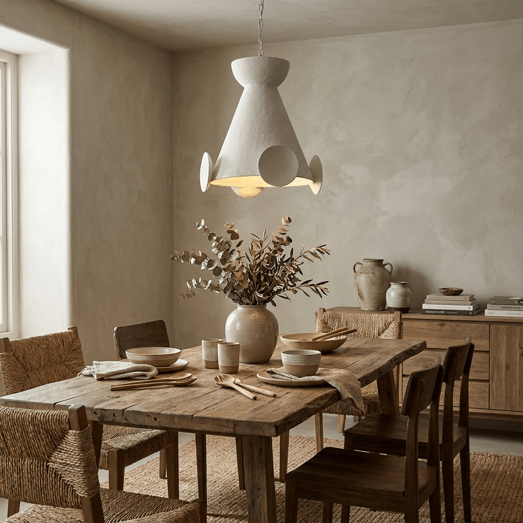 Sculptural Plaster Cone Pendant Lamp-Neutral Decor
