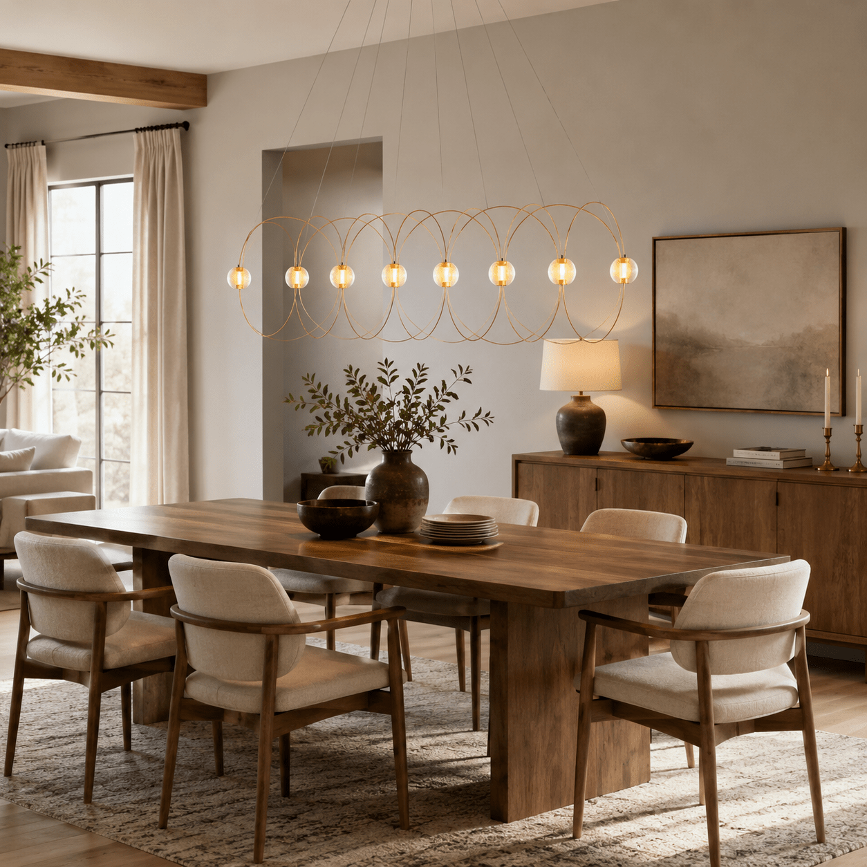 Amber Glass Orb Loop Chandelier-Neutral Decor