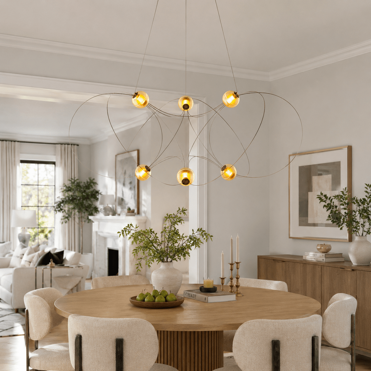 Amber Glass Orb Loop Chandelier-Neutral Decor