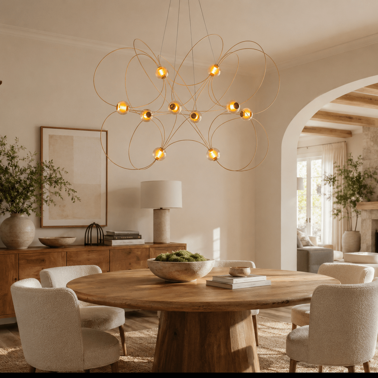 Amber Glass Orb Loop Chandelier-Neutral Decor