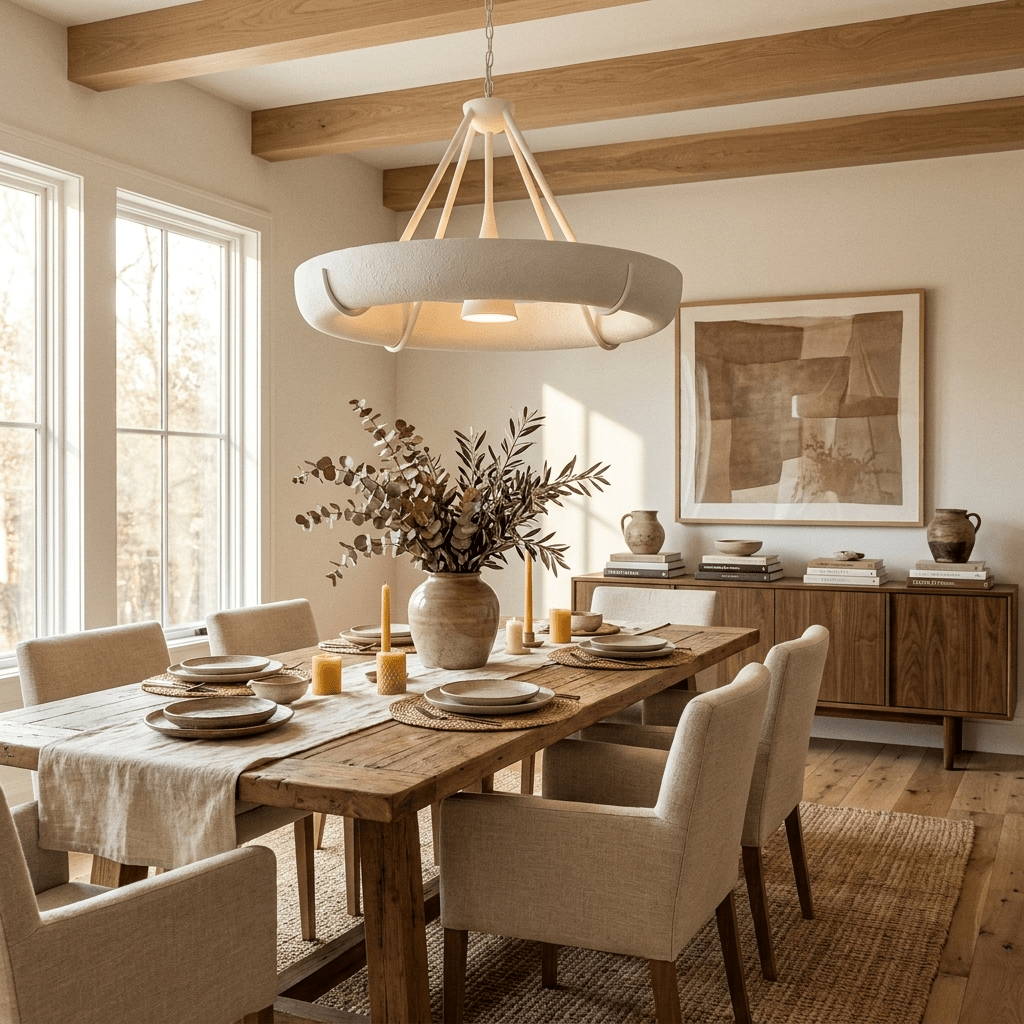 Plaster Drum Chandelier-Neutral Decor