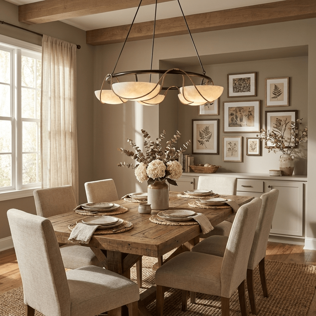 Alabaster Bowl Ring Chandelier-Neutral Decor