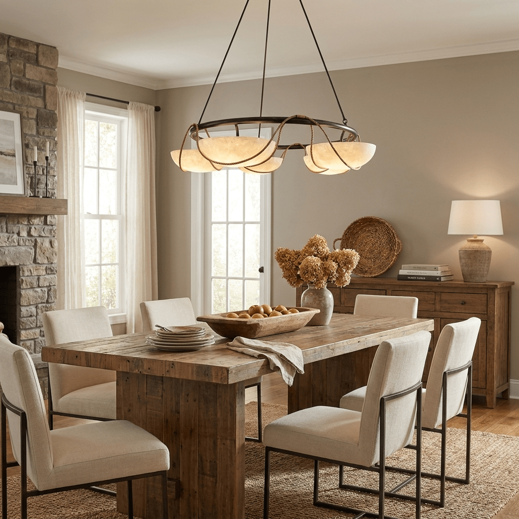 Alabaster Bowl Ring Chandelier-Neutral Decor
