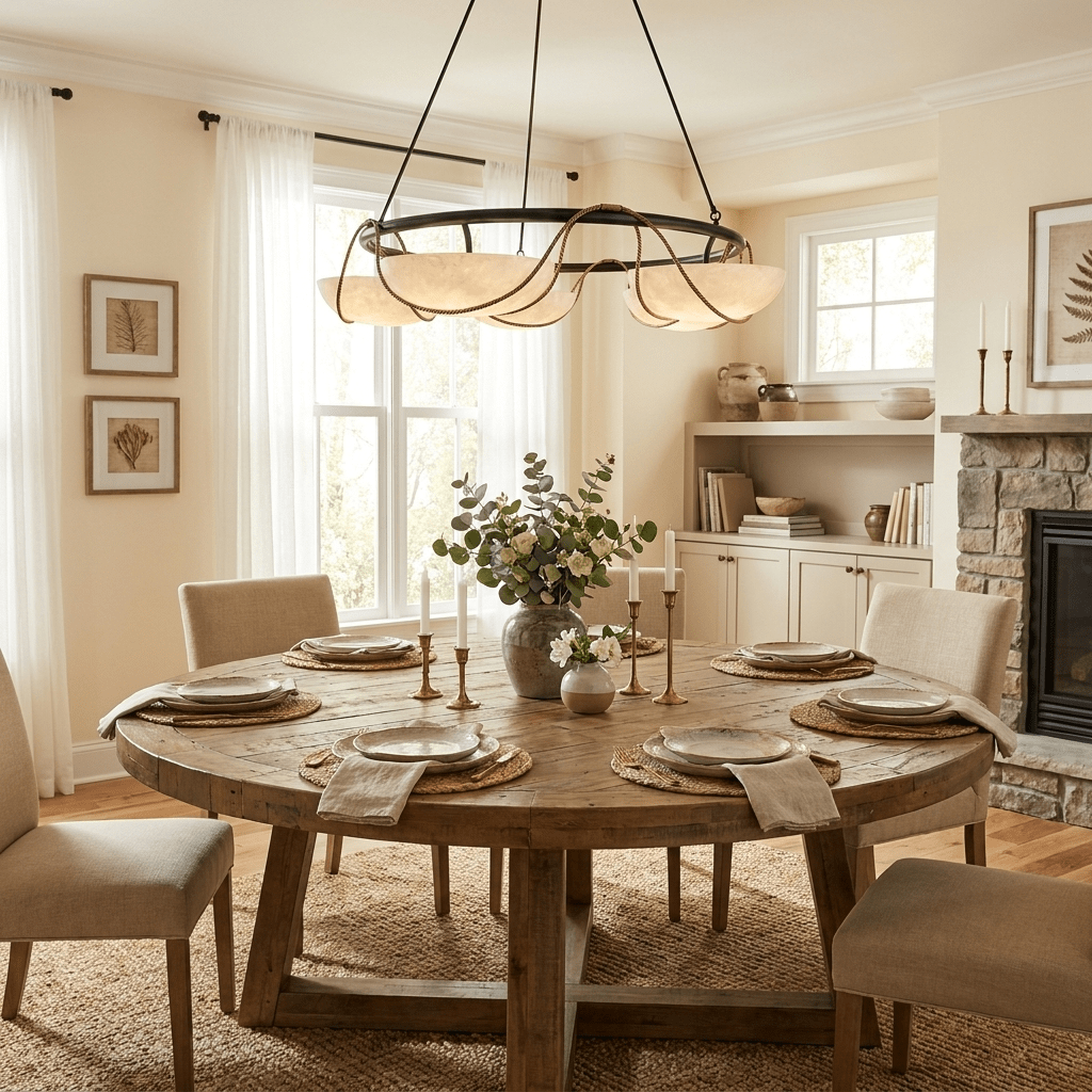 Alabaster Bowl Ring Chandelier-Neutral Decor