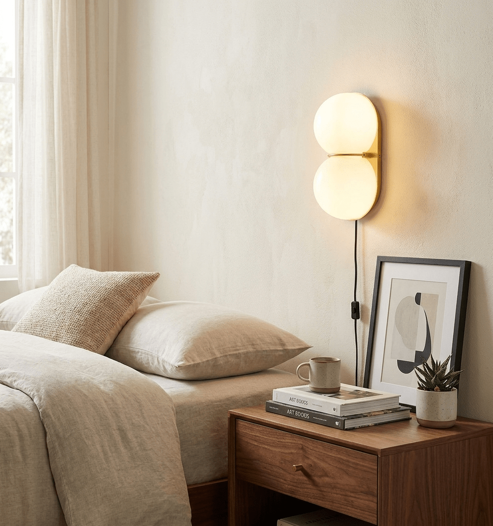 Two Globe Glass Plug-in Wall Sconce-Neutral Decor