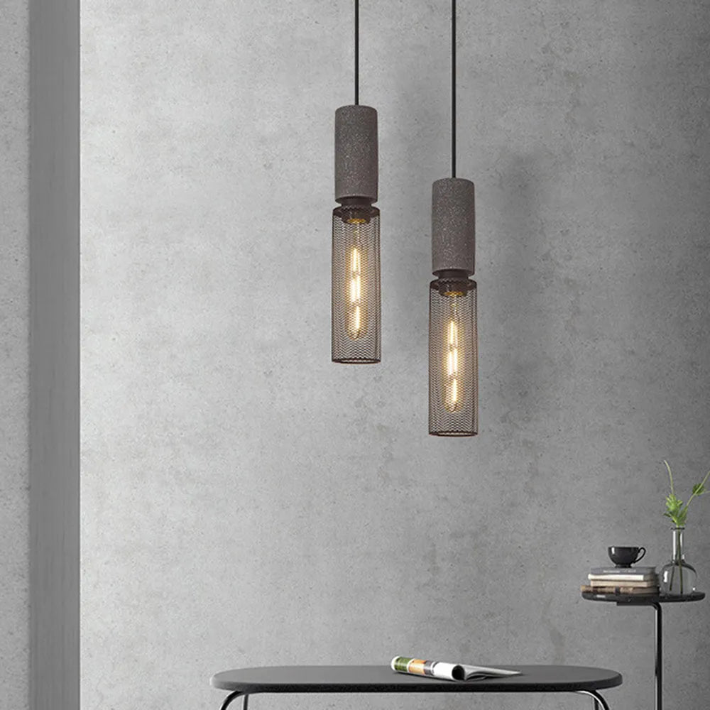 Xenith Industrial Cylindrical Pendant Light, Cement/Metal-Neutral Decor