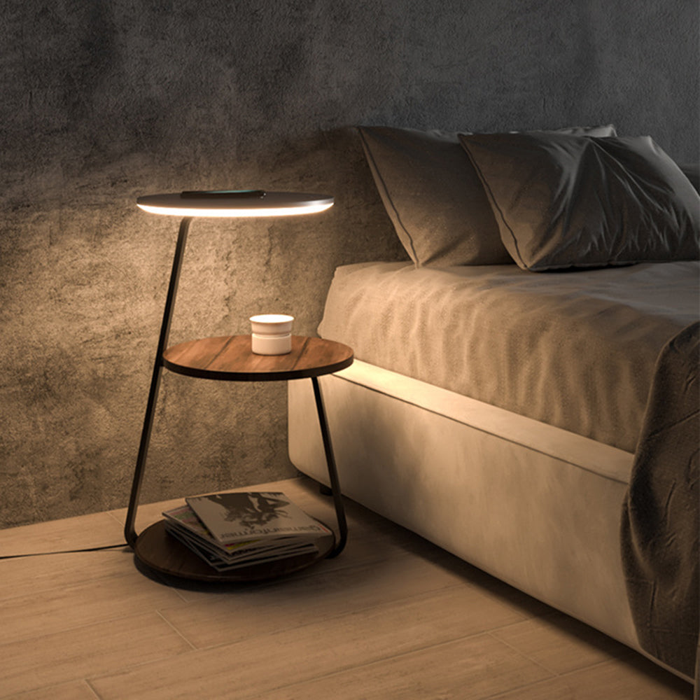 Muto Natural Round Wood Floor Lamp With Table Bedroom - Neutral Decor