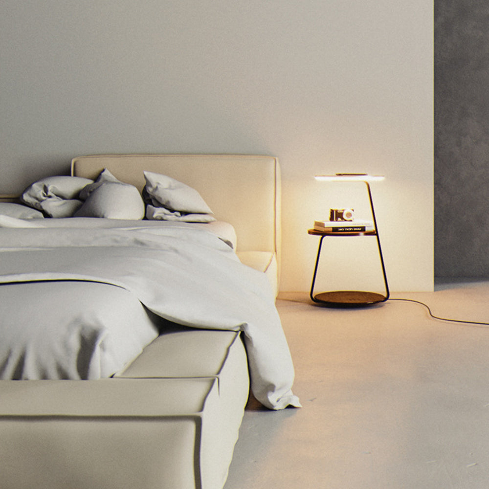 Muto Natural Round Wood Floor Lamp With Table Bedroom - Neutral Decor