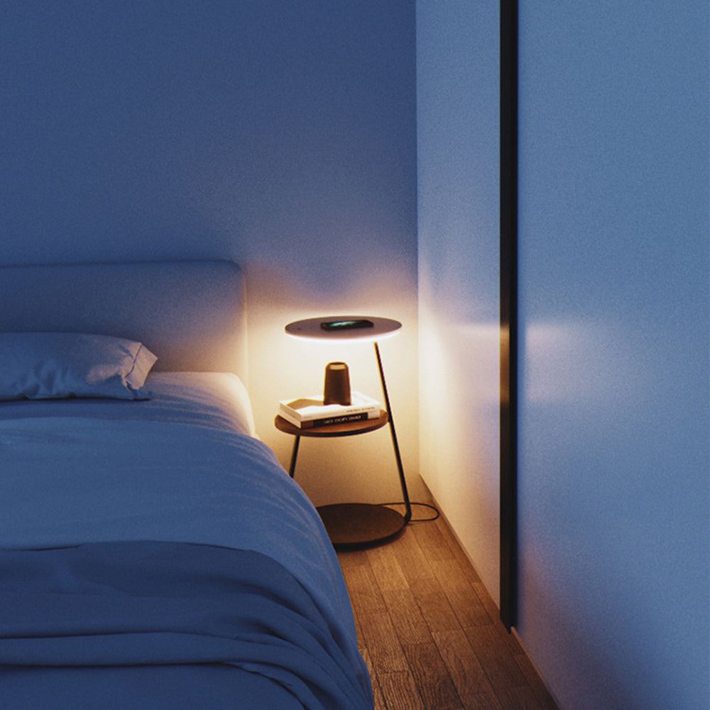 Muto Natural Round Wood Floor Lamp With Table Bedroom - Neutral Decor