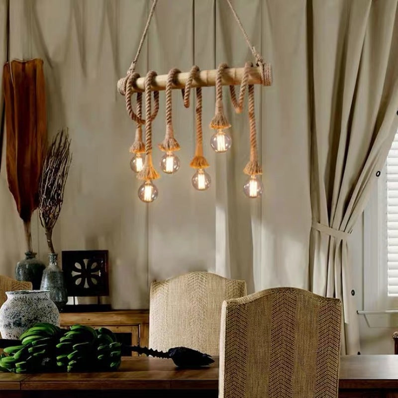 Silva Vintage Wood/Rope Pendant Light, Living Room - Neutral Decor