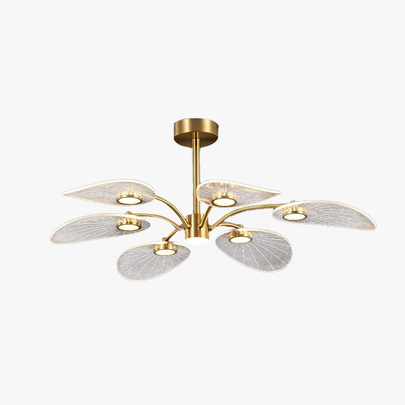 Arisha Art Deco Leaf Metal/Acrylic Chandelier, Gold - Neutral Decor