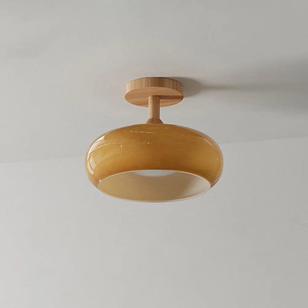 Valentina Flush Mount Ceiling Light Cup Minimalist Wood/Glass White/Orange - Neutral Decor