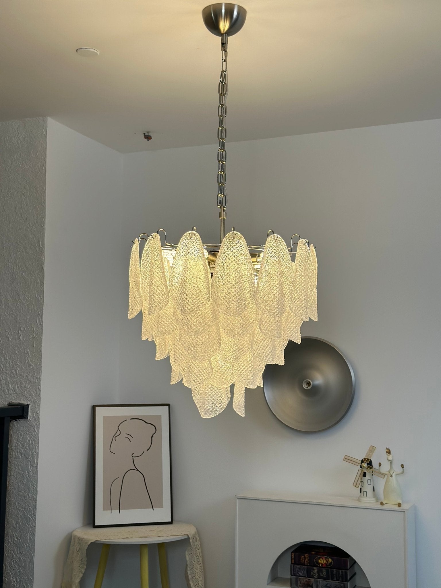 Prelit Glass Teardrop Chandelier-Neutral Decor