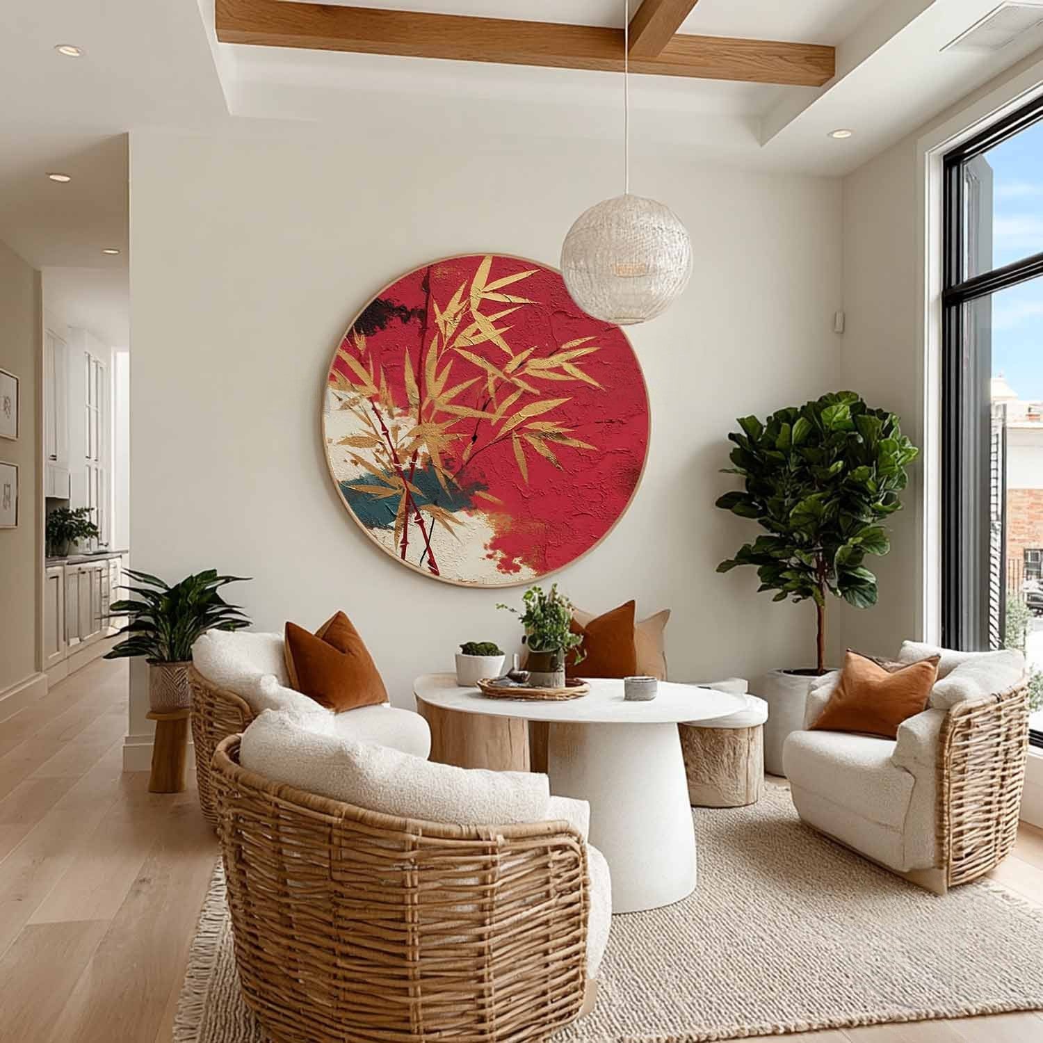 Wall Art Oriental Golden Bamboo Textured - Neutralighting