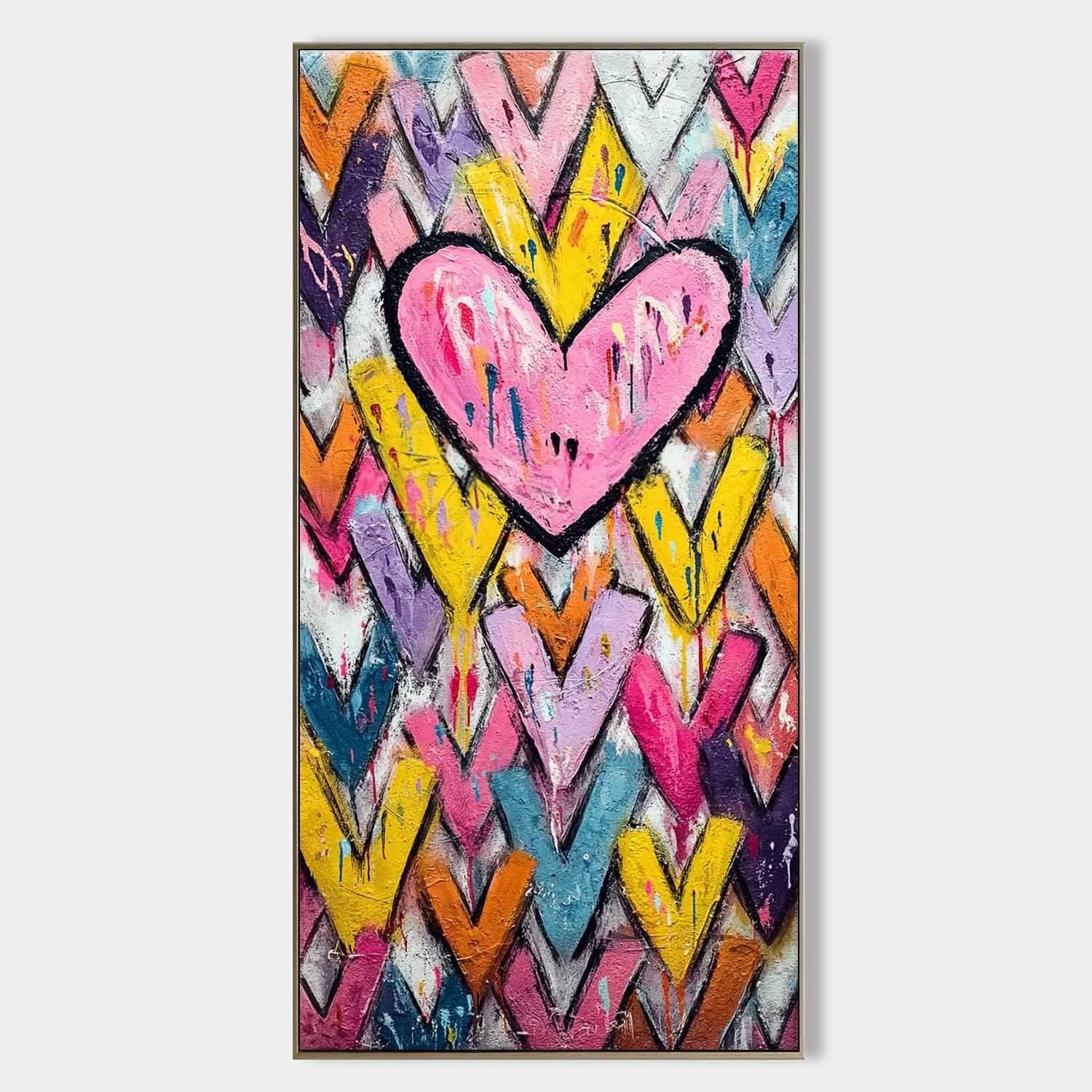 Wall Art Pop Art Pink Heart Colorful Chevron - Neutralighting