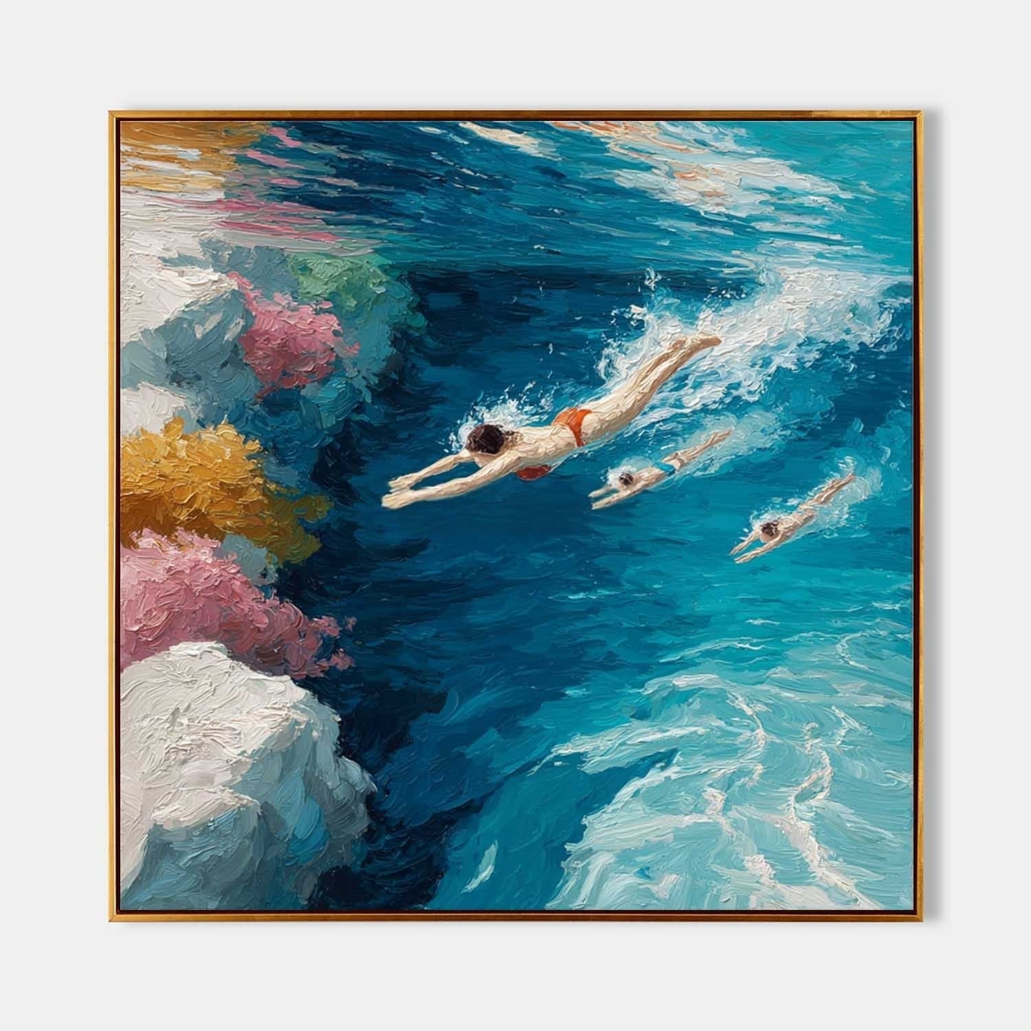 Tropical Ocean Swimmers Impasto Painting - Neutralighting