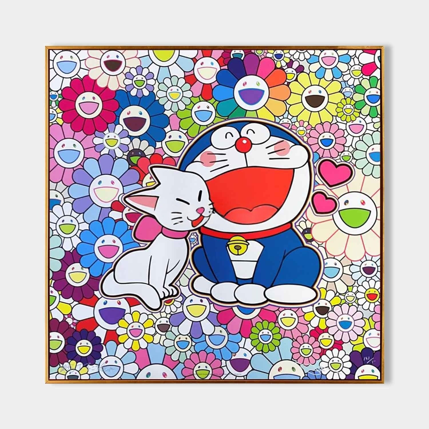 Wall Art Playful Textured Doraemon - Neutralighting