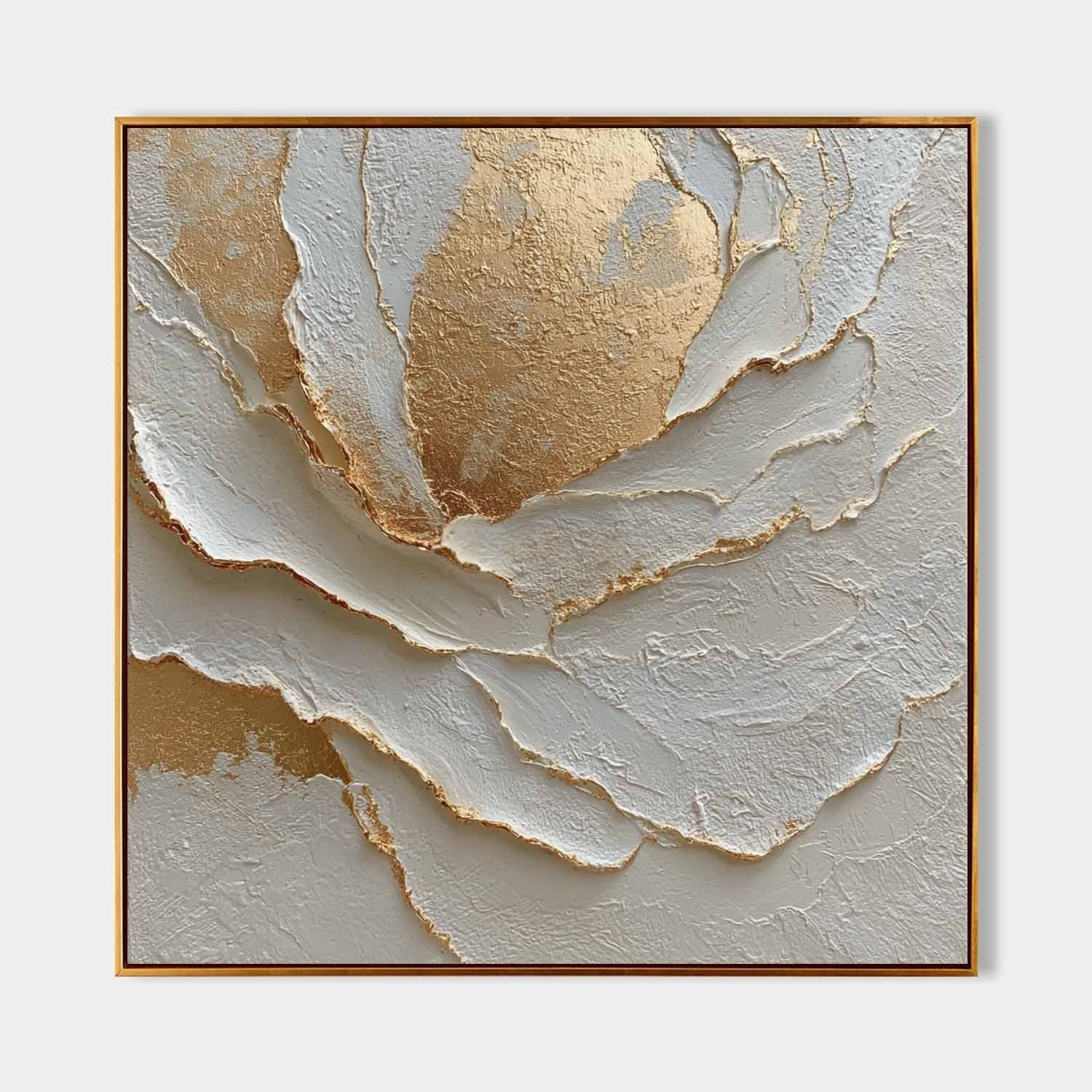 Wall Art White Peony Gold Accent Floral - Neutralighting