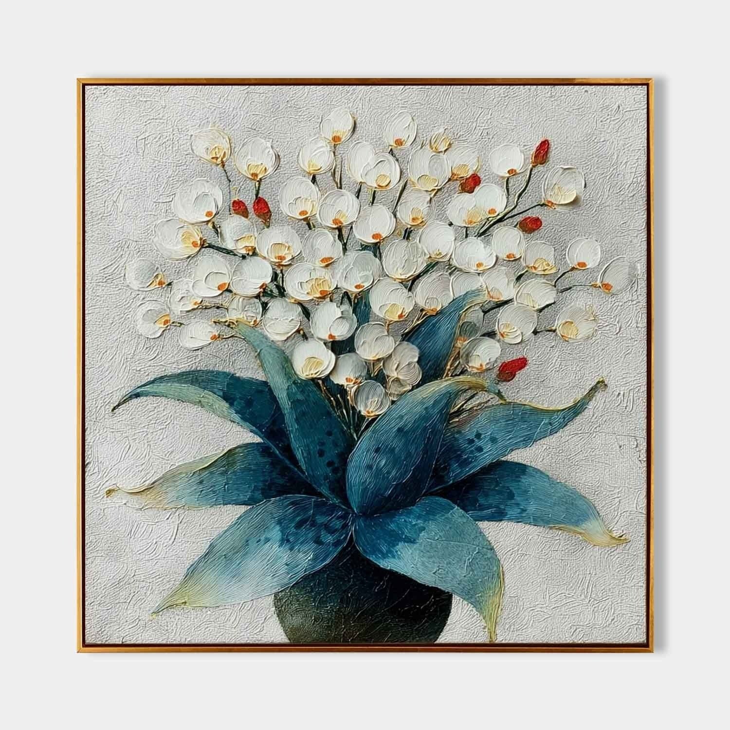 White Orchid Bouquet Impasto Painting - Neutralighting