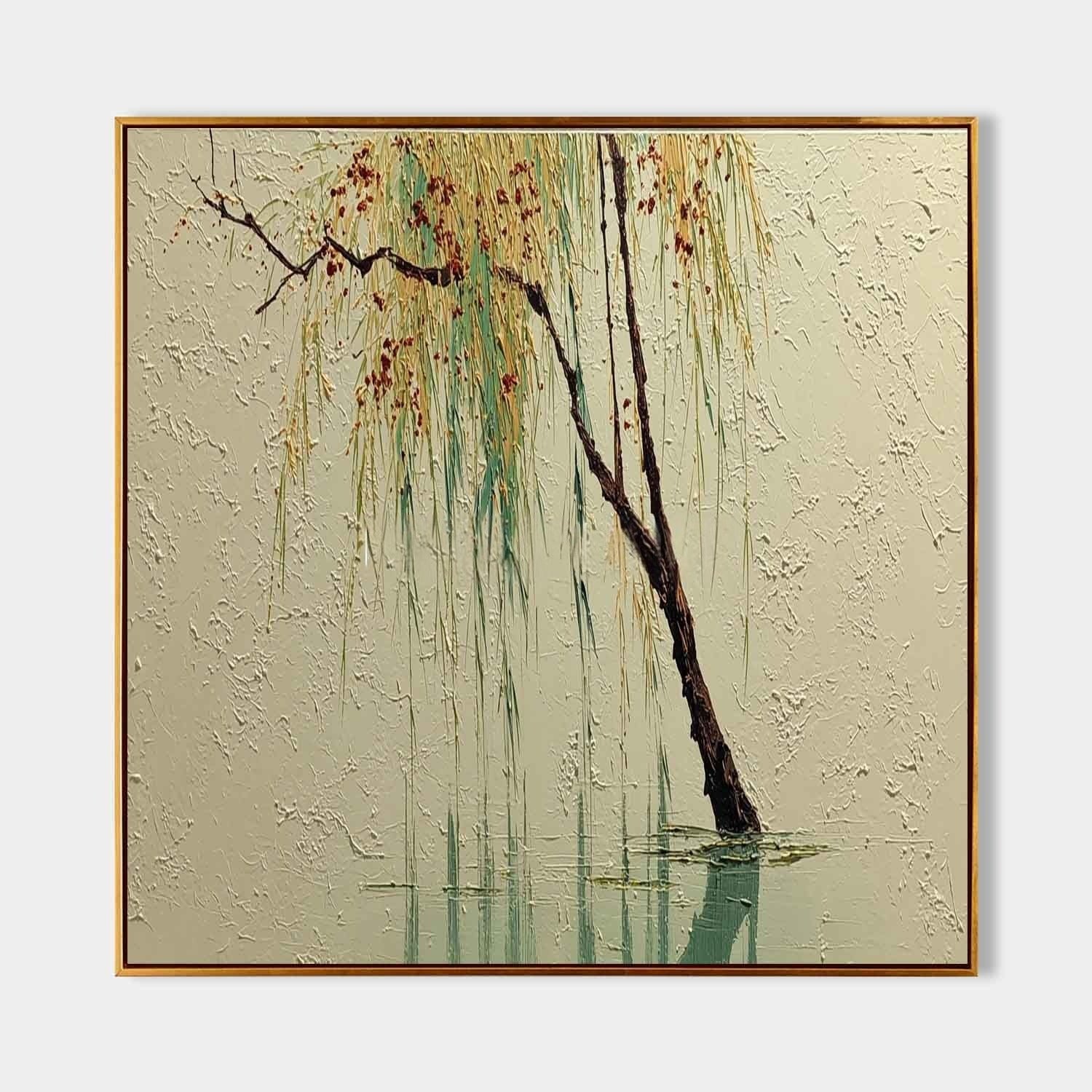 Wall Art Green Willow Reflection Textured Landscape - Neutralighting
