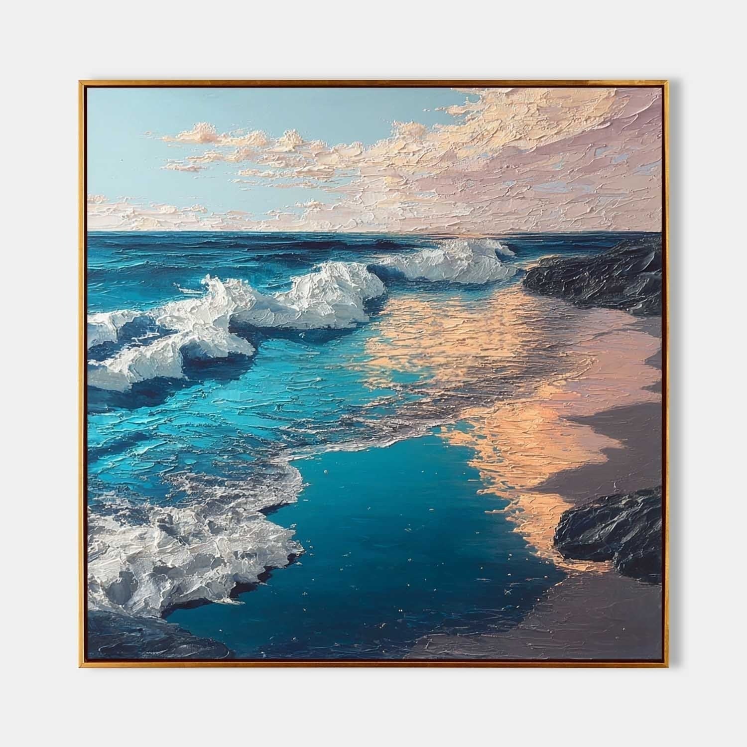 Sunset Beach Wave Impasto Painting - Neutralighting