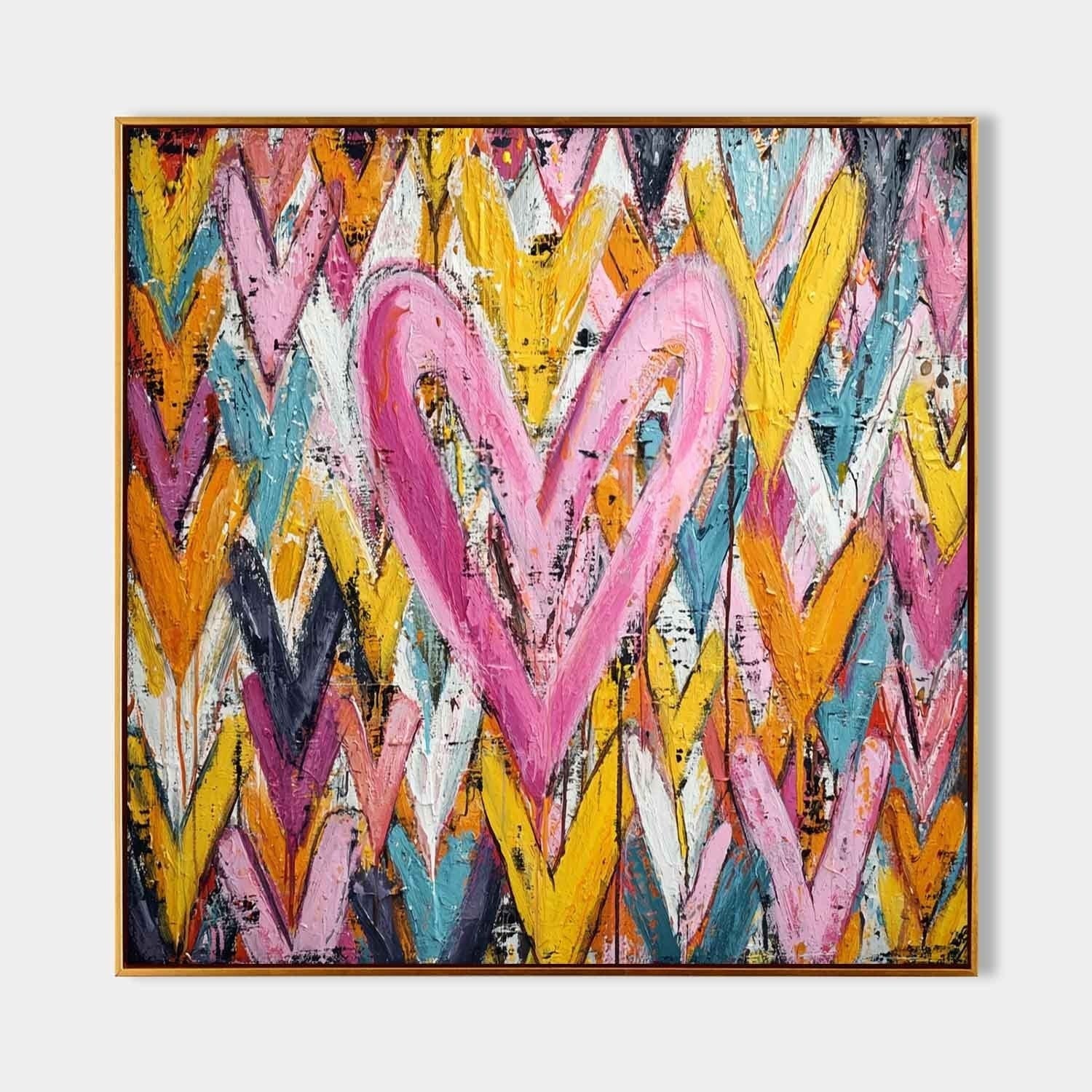 Chevron Heart Pop Art Impasto Painting - Neutralighting