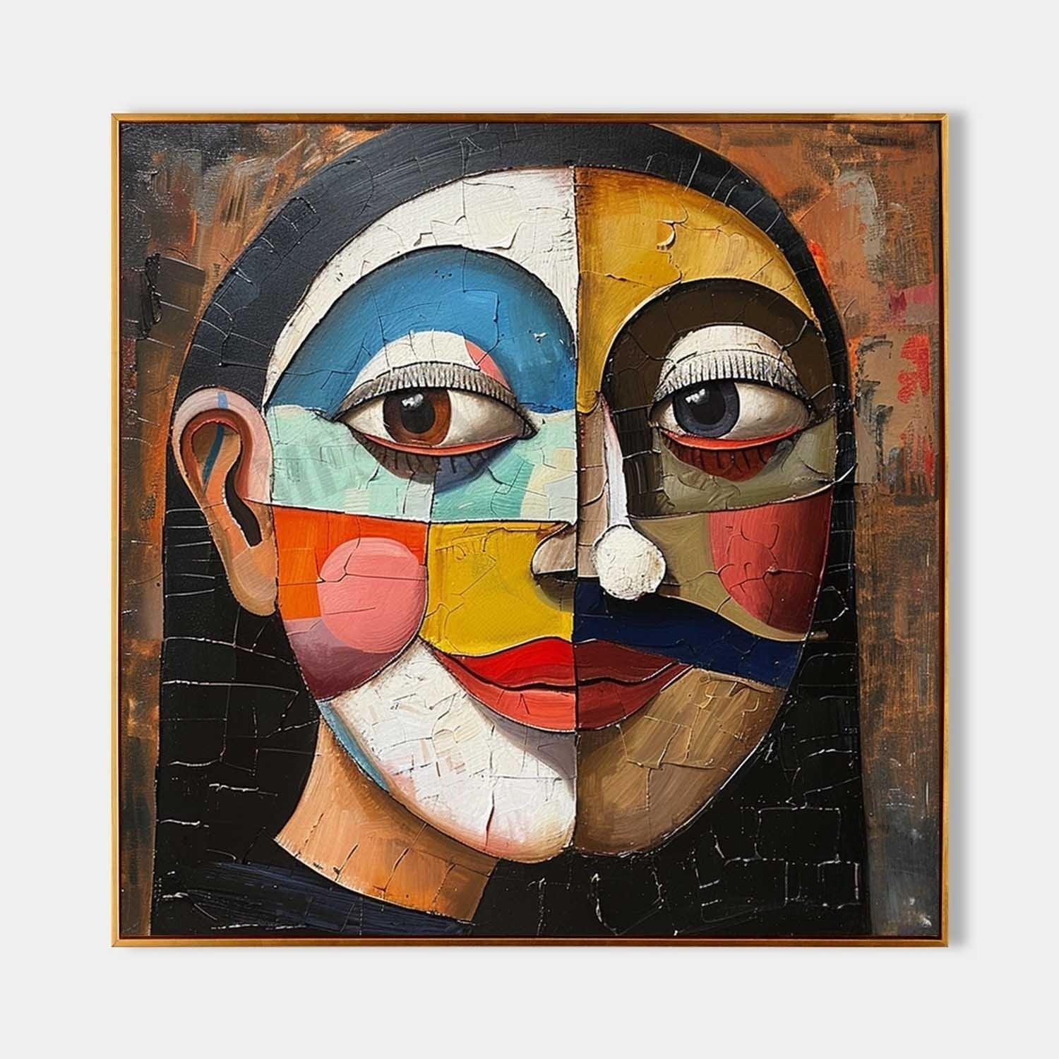 Wall Art Square Cubist Portrait Geometric - Neutralighting