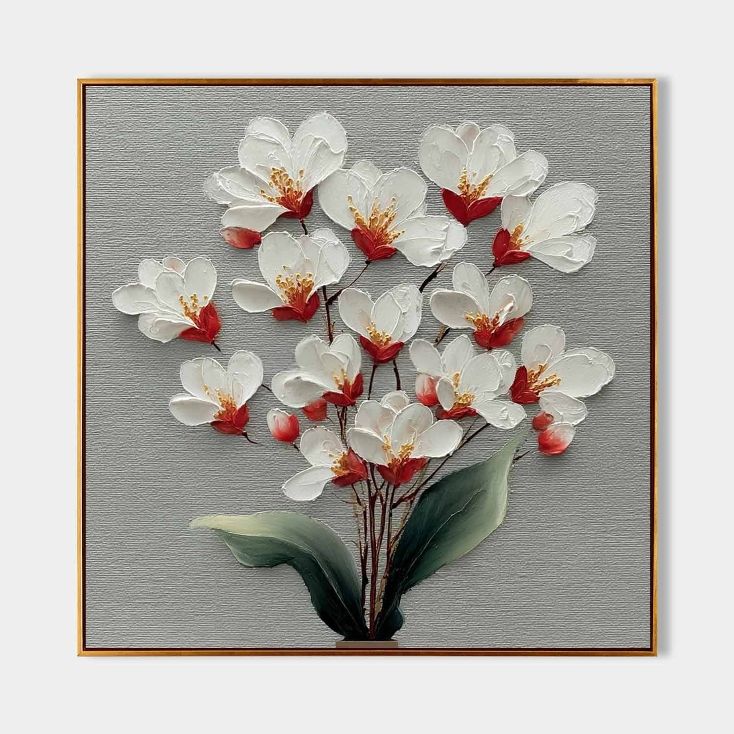 White Cherry Blossom 3D Textured Painting - Neutralighting