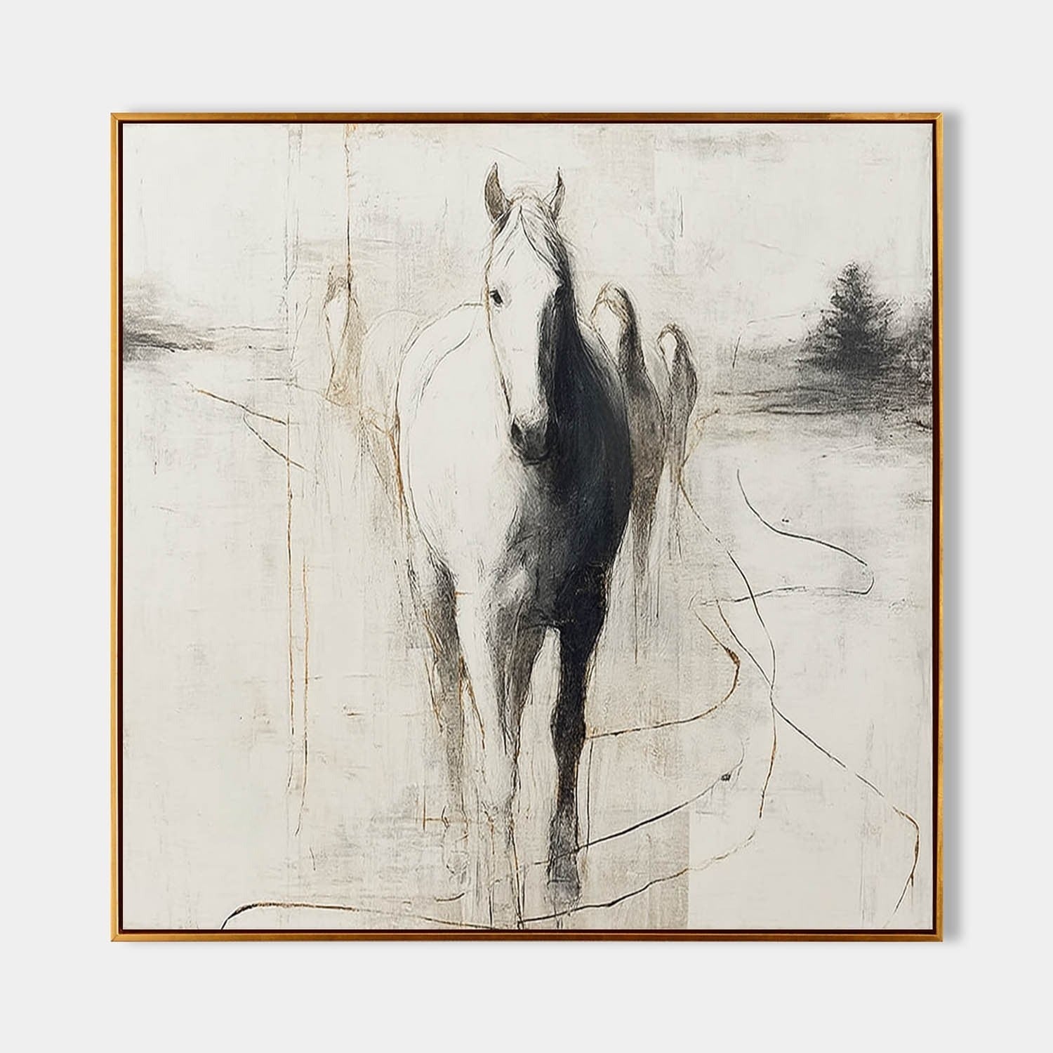 Wall Art Monochrome Horse Sketch Animal - Neutralighting