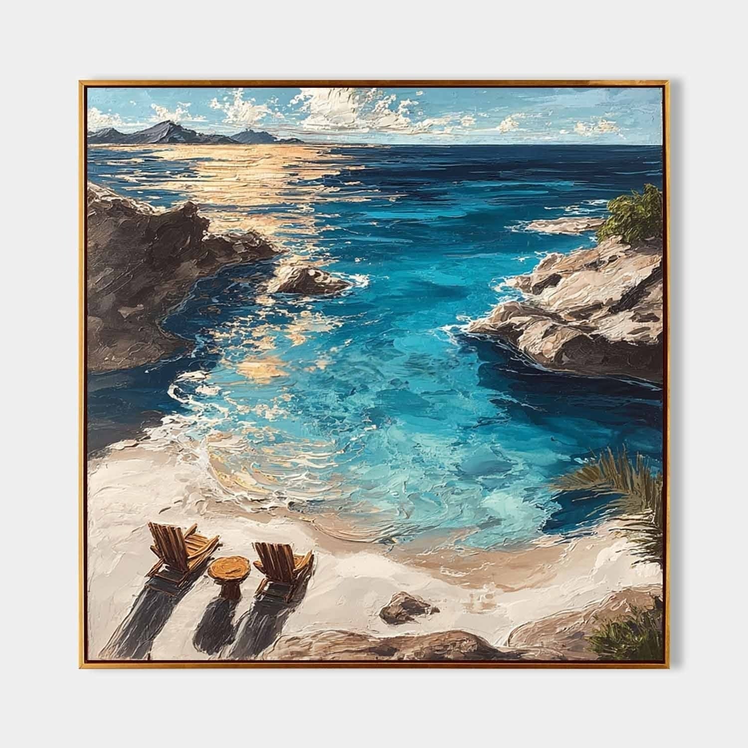 Wall Art Coastal Cove Beach Chairs Turquoise Ocean - Neutralighting