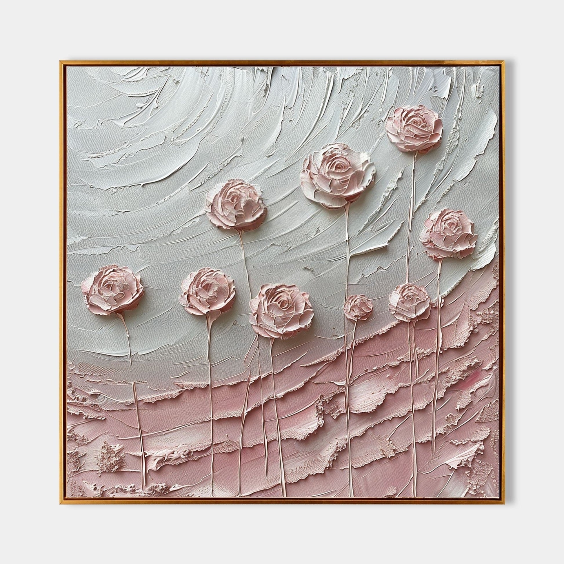 Wall Art Square Pink Rose Floral Painting - Neutralighting