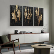 Black and Gold Abstract Faces Triptych Painting - Neutralighting