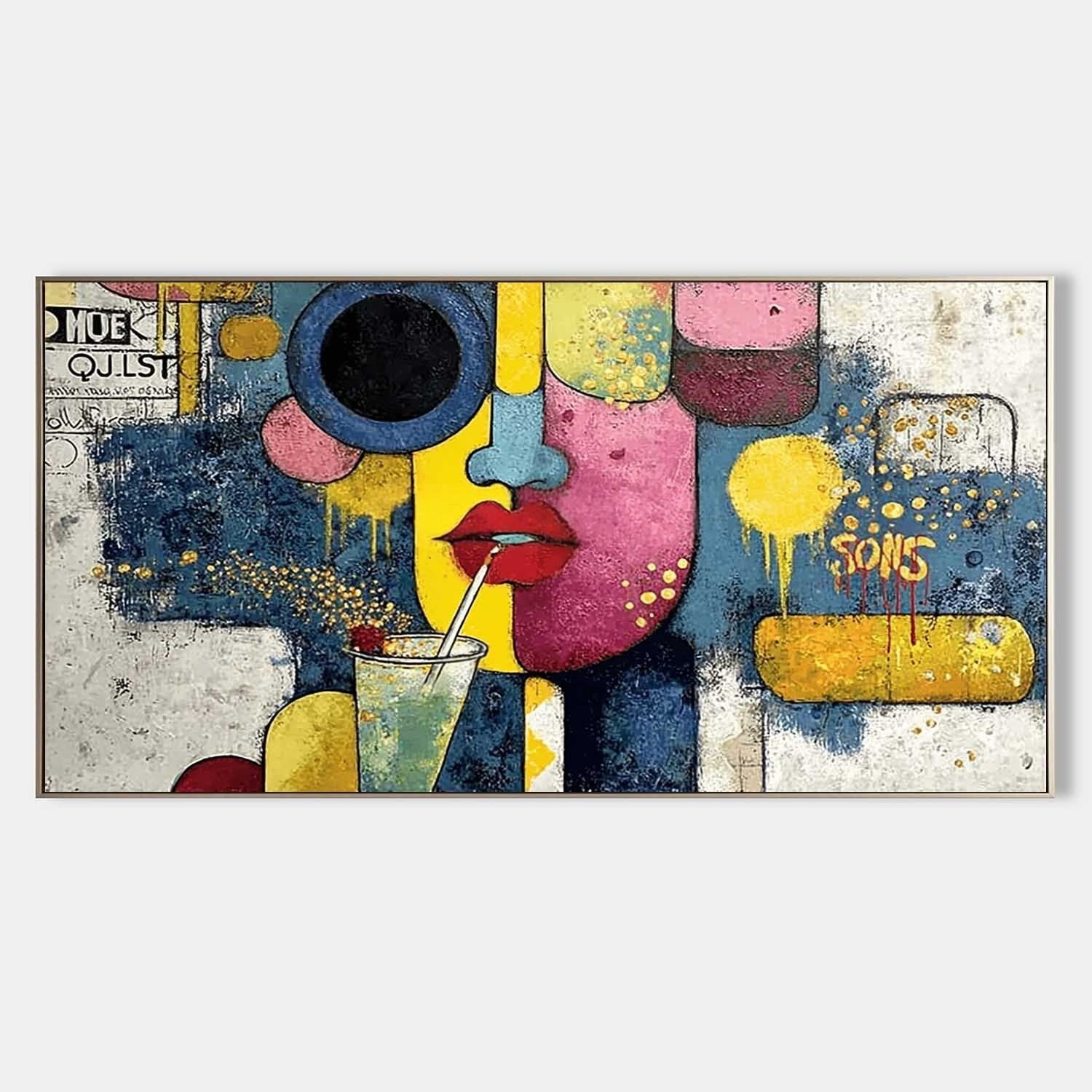 Pop Art Abstract Face & Cocktail Painting - Neutralighting