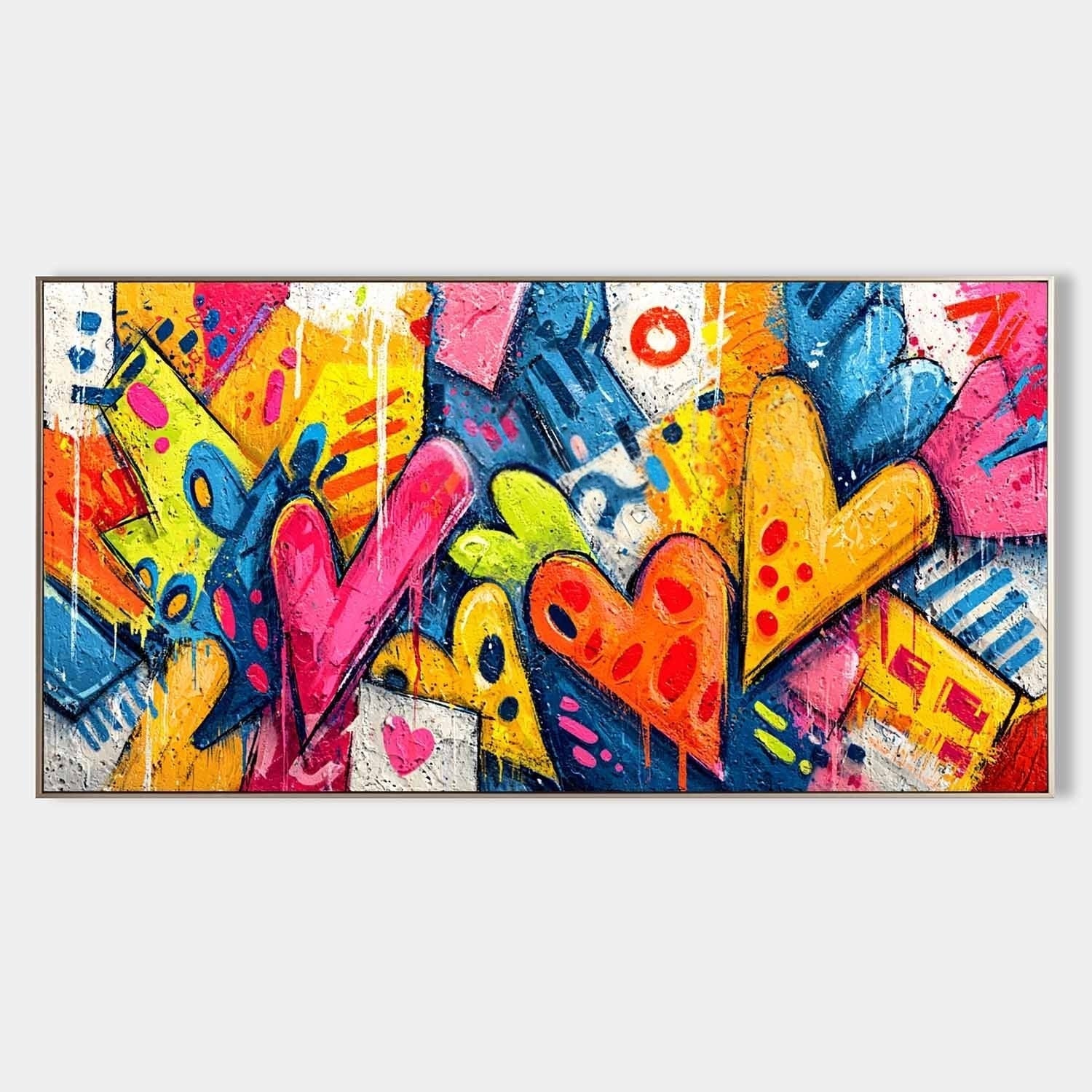 Wide Format Graffiti Love Hearts Impasto Painting - Neutralighting