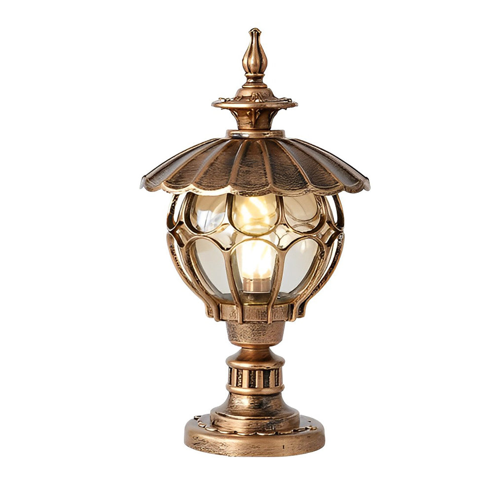 Yvon Flower Ball Cognac European Glass Outdoor Pillar Lamp