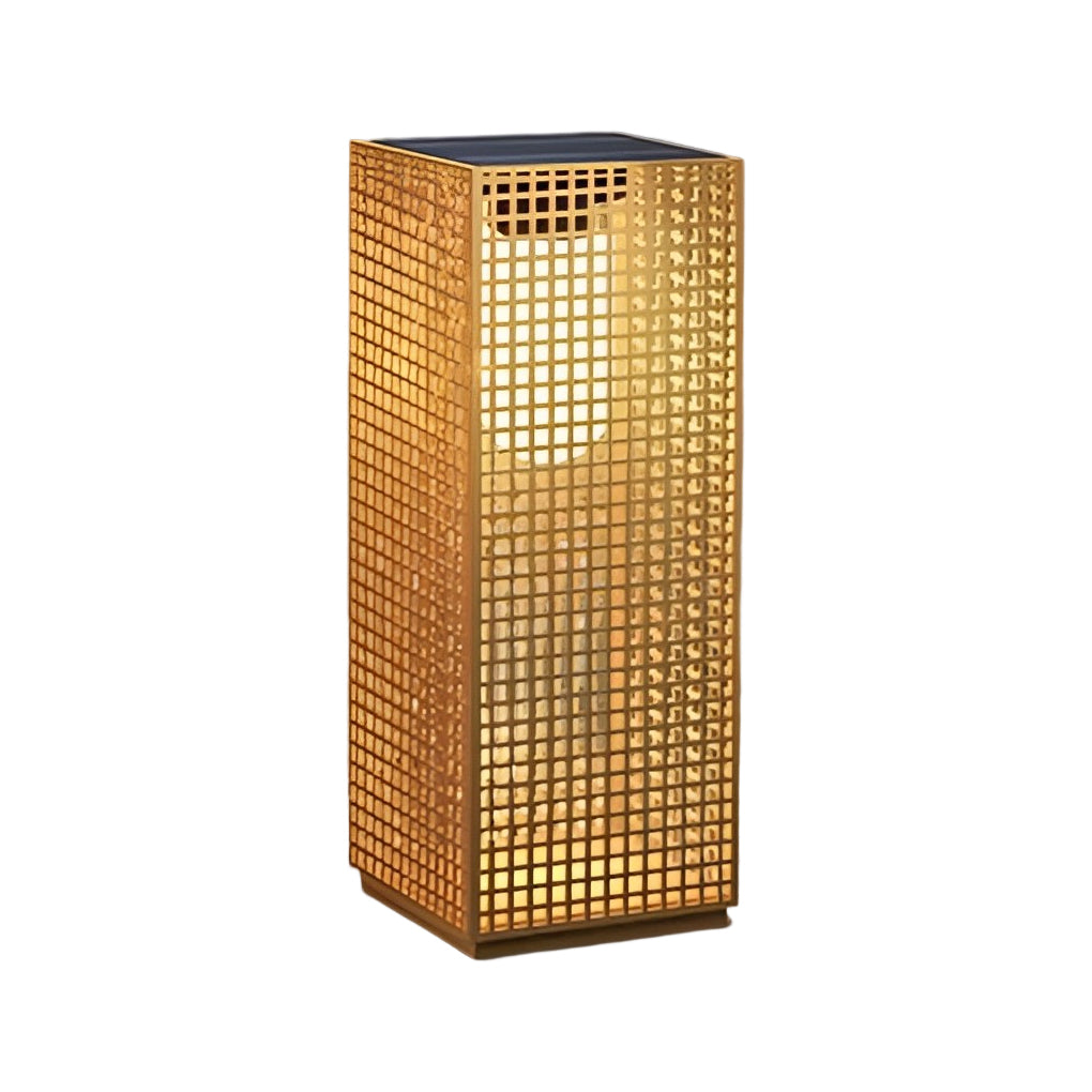 Fina Artistic Cuboid Asian-Inspired Steel Outdoor Pathway Bollard Lights