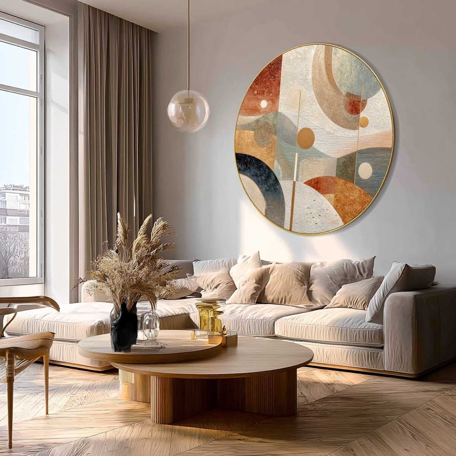 Wall Art Round Geometric Abstract Gold - Neutralighting