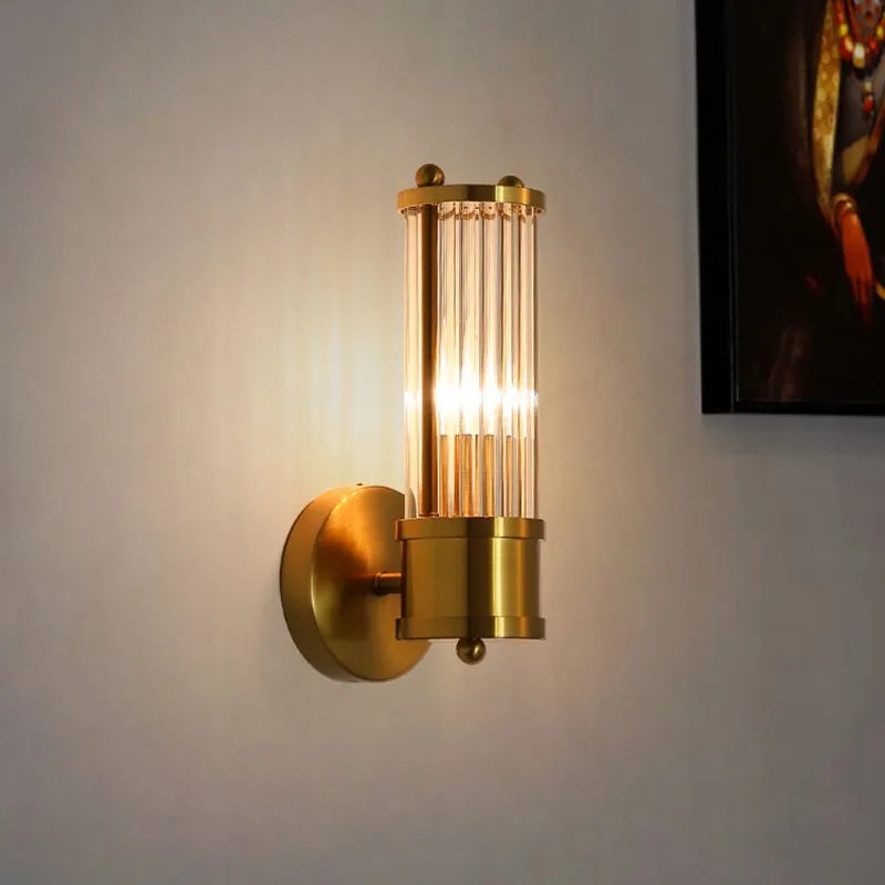 Kristy American Cylindrical Elegant Gold Glass/Metal Vanity Wall Lamp - Neutral Decor