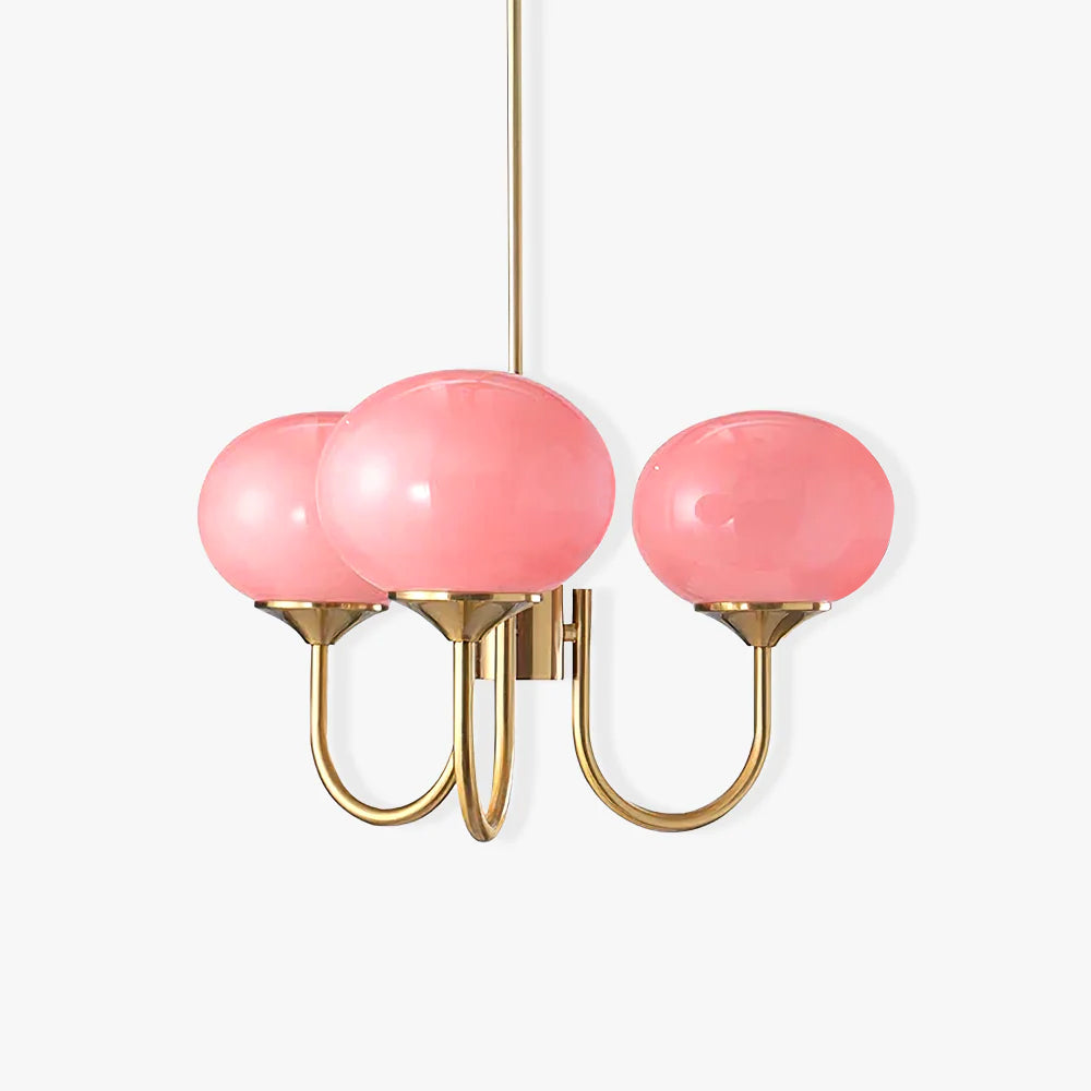 Lustra Chandelier Pink Glass Globe Gold-Neutral Decor