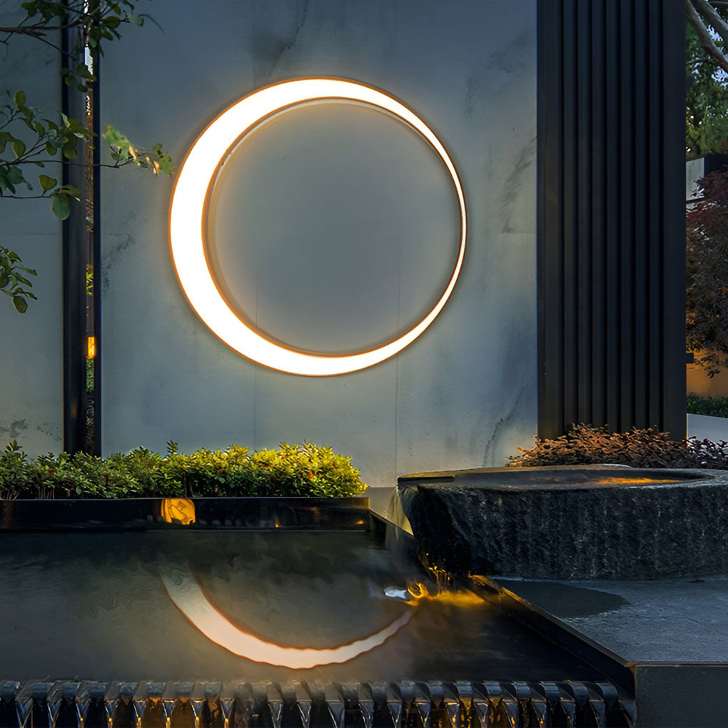 Oron Circular Moon Modern Steel Outdoor Wall Lights