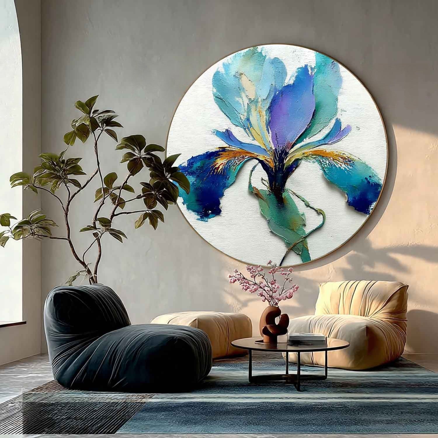 Wall Art Textured Impasto Iris Flower - Neutralighting