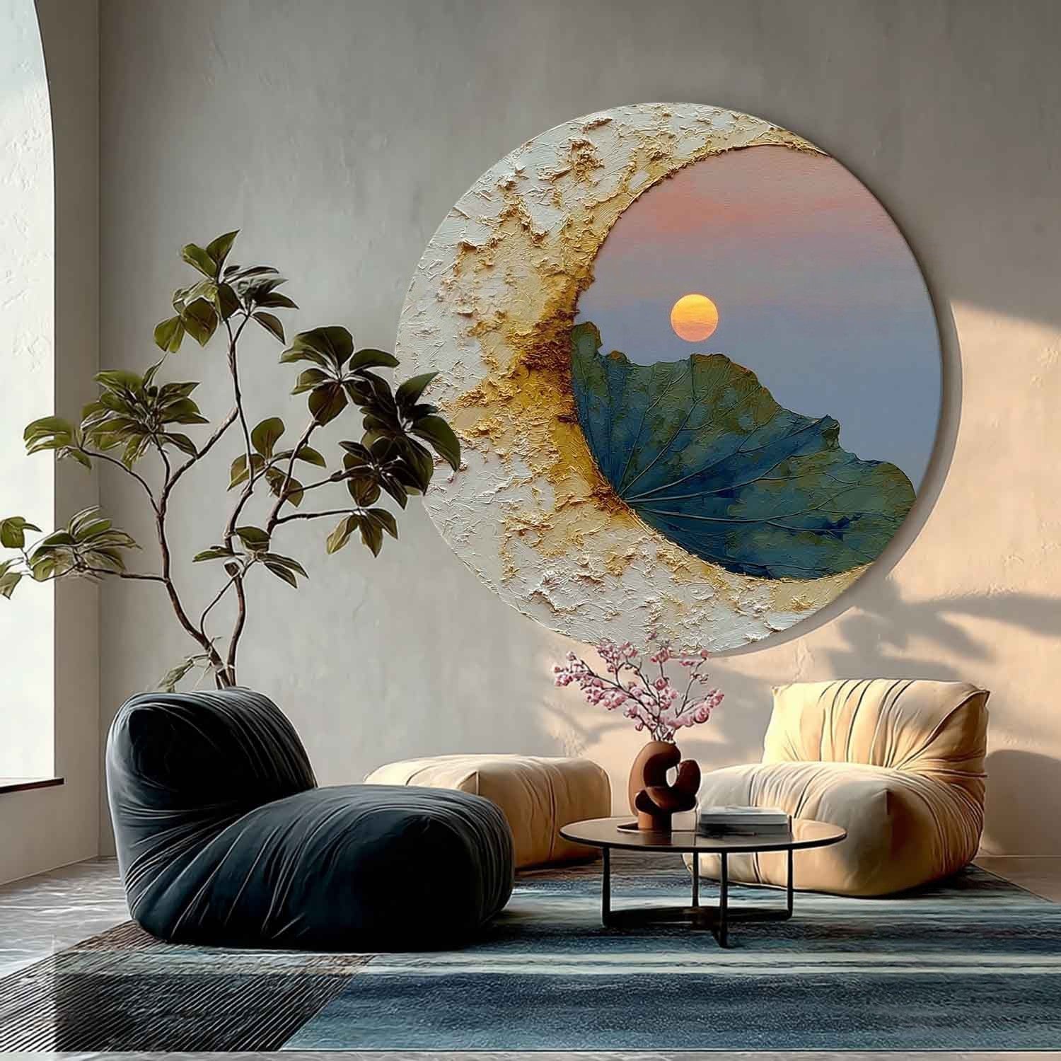 Wall Art Circular Impasto Lotus - Neutralighting