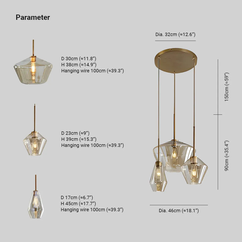 June Pendant Light Glass, Clear/Amber Diamond shape-Neutral Decor